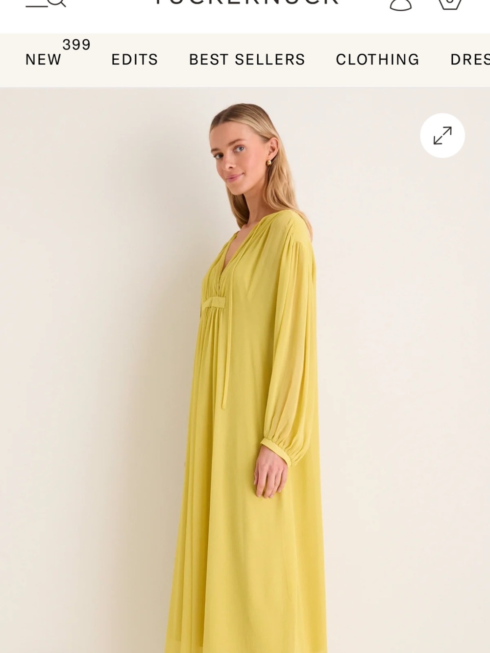 Pomander Place Lemon Long Sleeve V-Neck Maxi Dress-Caftan